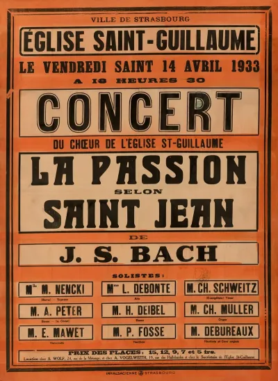 Choeur De Leglise Saint Guillaume Strasbourg Concert Eglise Saint Guillaume 14 Avril 1933 La Passion Selon Saint Jean De J S Bach