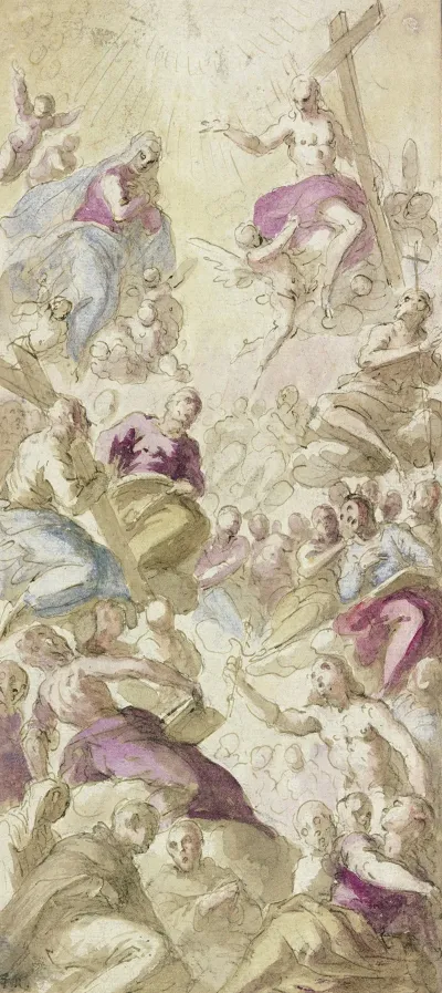 Christ And Mary In Heaven Surrounded By Many Saints