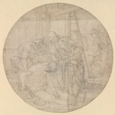 Christ At The Foot Of The Cross Mourned By Mary And John