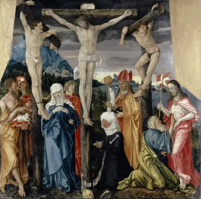 Christ Crucified With The Thieves Saints And A Female Donor