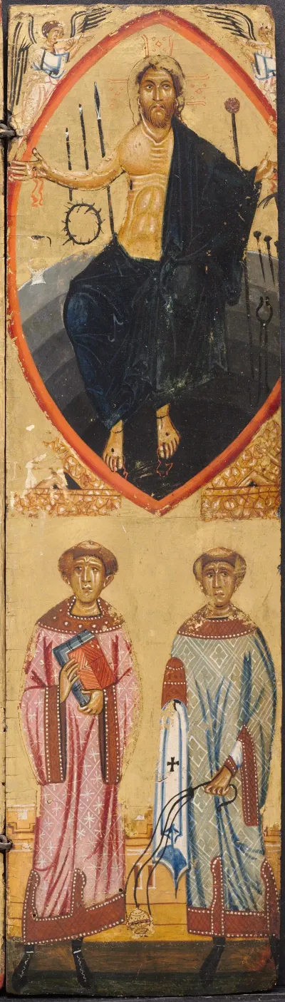 Christ In A Mandorla With The Instruments Of The Passion With St Stephen And St Lawrence Below