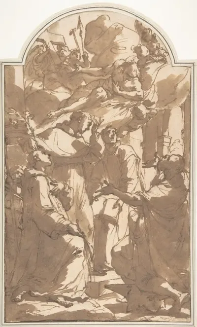 Christ In Glory With Saint Lawrence Saint Anthony Of Padua Saint Ignatius Of Loyola And Saint Eligius