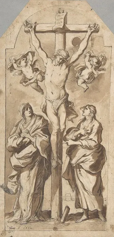 Christ On The Cross Between Mary And Saint John