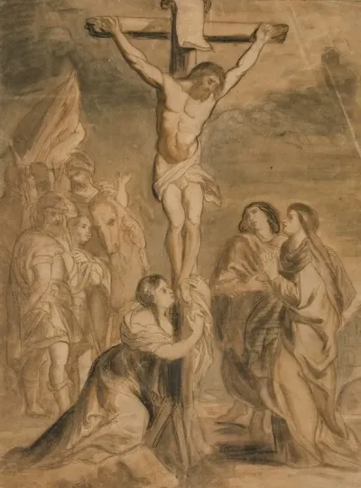 Christ On The Cross Surrounded By Virgin And Saints