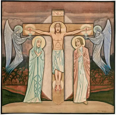Christ On The Cross With The Virgin And St John And Two Angels