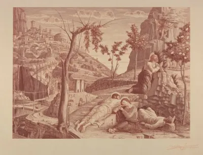 Christ Praying On The Mount Of Olives Next To Three Sleeping Apostles
