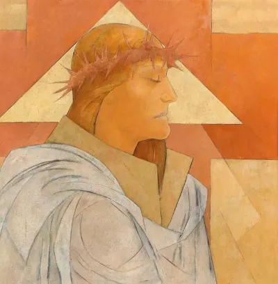 Christ With Crown Of Thorns And Triangular Halo