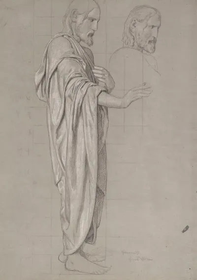 Christ With His Right Hand Outstretched Next To The Figures Head Redrawn