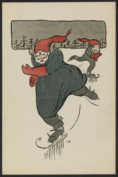 Christmas Card Elves On Ice Skates