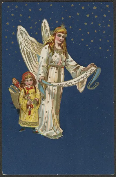 Christmas Card With Angel And Child