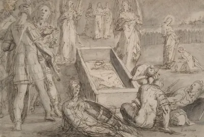 Christs Empty Tomb After The Resurrection With Christ Appearing To Mary Magdalene At The Right