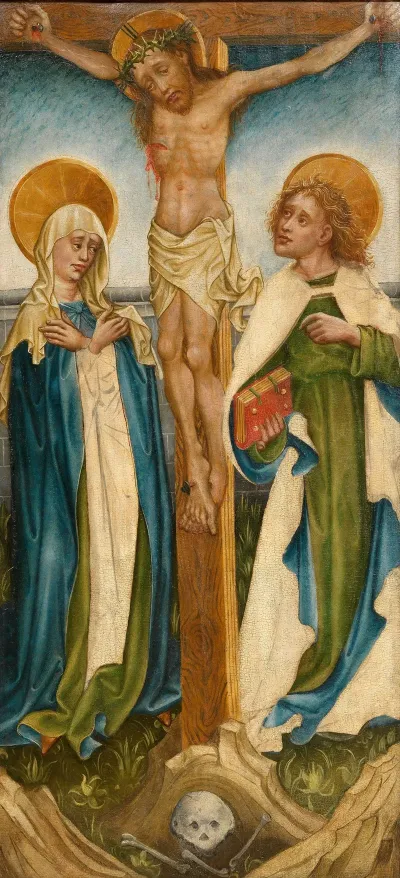 Christus Am Kreuz Zwischen Den Assistenzfiguren Maria Und Johannes