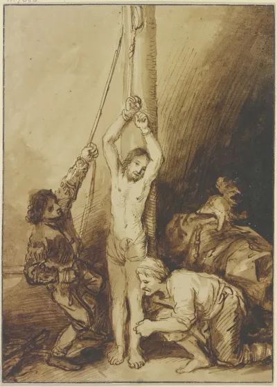 Christus An Der Martersaule In Der Manier Rembrandts