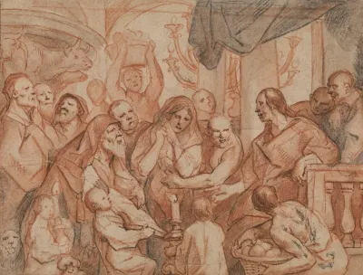 Christus En De Overspelige Vrouw Voorbereidende Schets