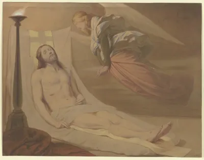 Christus Im Grab Uber Ihm Schwebend Ein Trauernder Engel