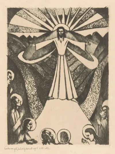 Christus Met Gespreide Armen In Een Heuvellandschap