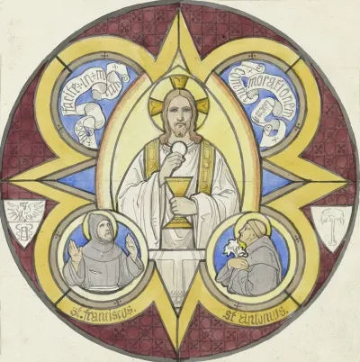 Christus Mit Stola Kelch Und Hostie Daneben Die Heiligen Franziskus Und Antonius