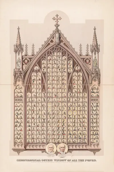 Chronological Gothic Window Of All The Popes Showing The Entire Papal Succession From Saint Peter To The Present Pontiff Leo Xiii