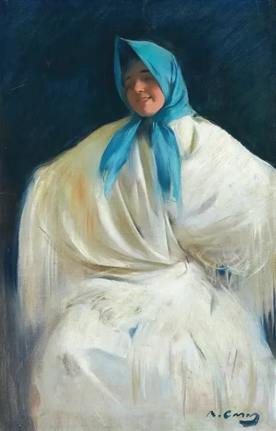 Chula Con Panuelo Azul Girl With A Blue Scarf