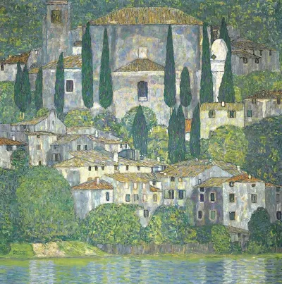 Church In Cassone Landscape With Cypresses