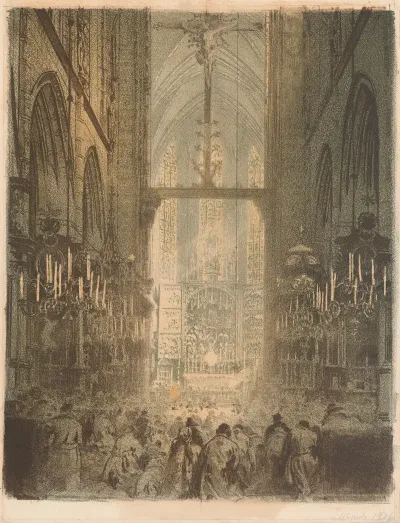Church Interior With The Veit Stoss Altarpiece During A Service