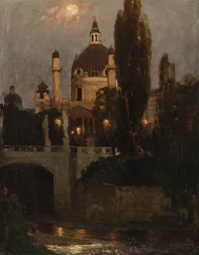 Church Of St Charles With Elisabeth Bridge At Night