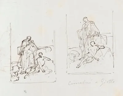 Ciambue And Two Studies For Giotto Di Bondone Draws His Sheep In The Sand