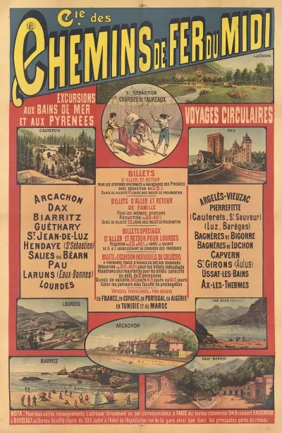 Cie Des Chemins De Fer Du Midi Excursions Aux Bains De Mer Et Aux Pyrenees