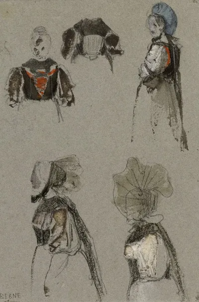 Cinq Etudes De Costumes Feminins Profil Et Face