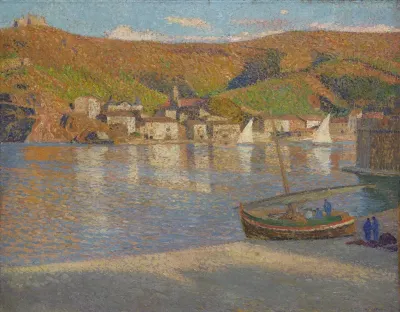 Cinq Pecheurs Et Leur Barque Echouee Sur La Greve A Collioure