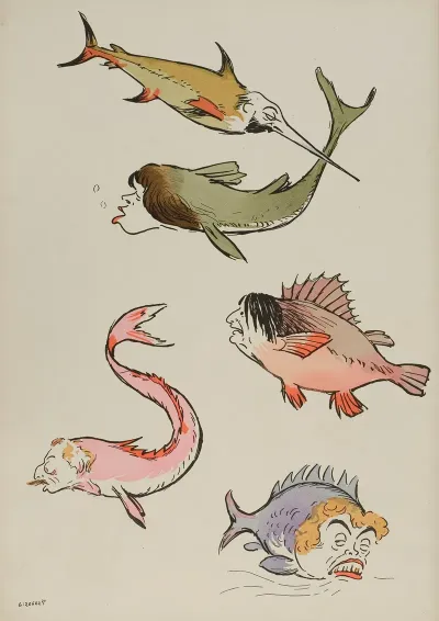 Cinq Poissons Personnages Non Identifies