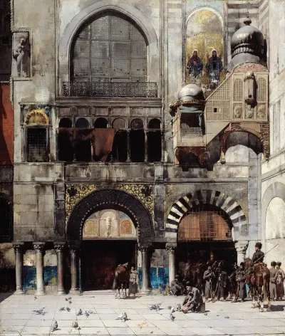 Circassian Cavalry Awaiting Their Commanding Officer At The Door Of A Byzantine Monument