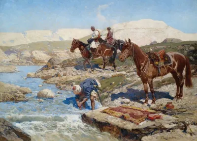 Circassian Horsemen At A River