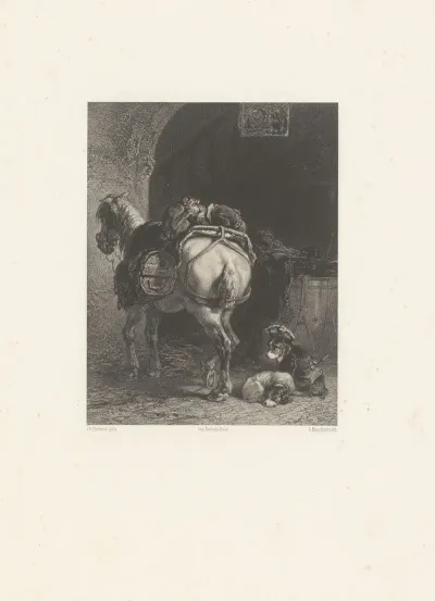 Circus Horse With Dogs And Monkeys