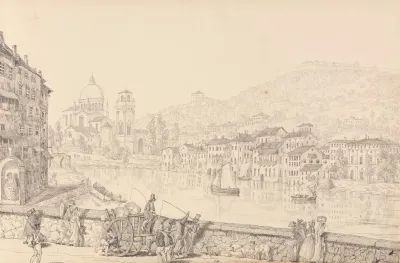 City Of Verona And Church Of San Giorgia Looking To The Left On The Bridge