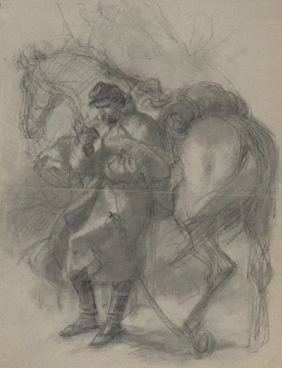 Civil War Soldier Leaning Against Horse