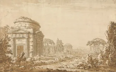 Classical Italian Landscape With Temples And A Ruined Aquaduct