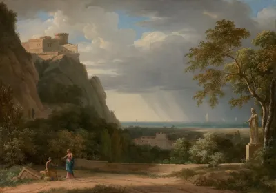Classical Landscape With Figures And Sculpture