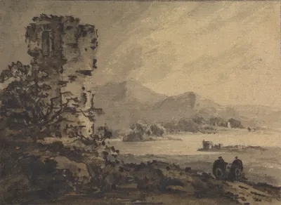 Classical Landscape With Two Figures On Horseback At Right