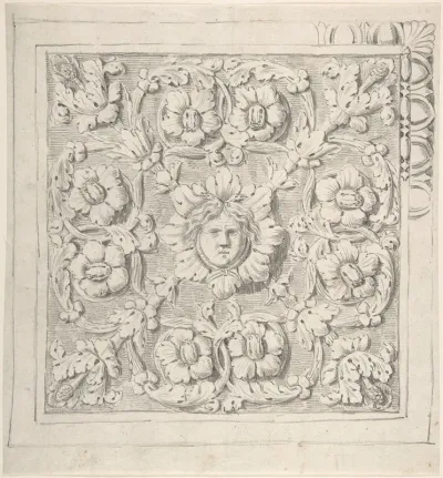 Classical Molding With Human Head At The Center Surrounded By Leaves And Vines