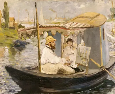 Claude Monet Painting In His Studio Boat