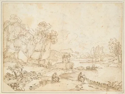 Cliffs At Riverbank With Fishermen