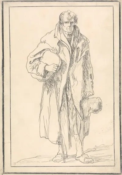 Cloaked Man Holding Hat