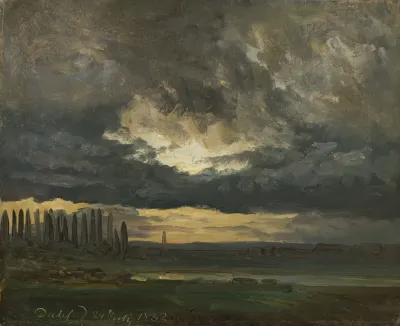 Cloud Study Over The Elbe With Poplars
