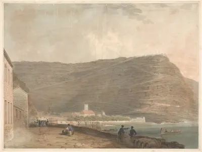 Coastal English Settlement Surrounded By Mountains