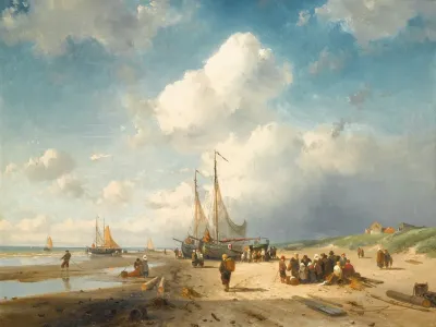 Coastal Scene With Fisherfolk