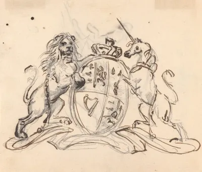 Coat Of Arms Flanked By A Unicorn And Lion