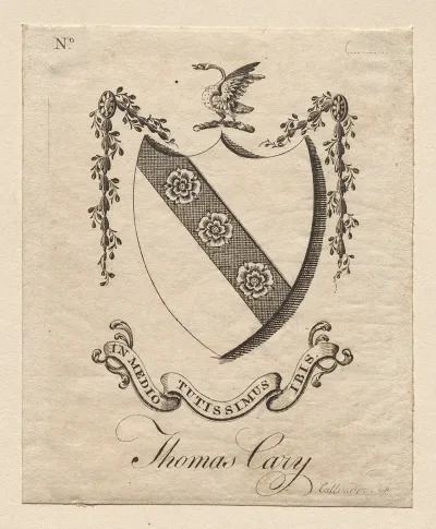 Coat Of Arms With Thomas Cary Inscribed Below