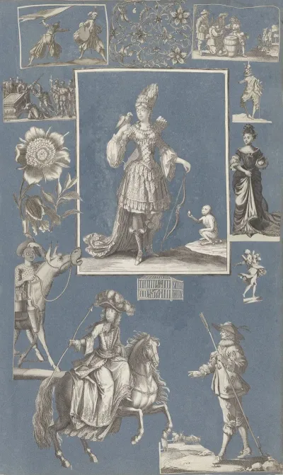 Collage Of Cut Out Prints Pasted On Blue Paper Pl 03