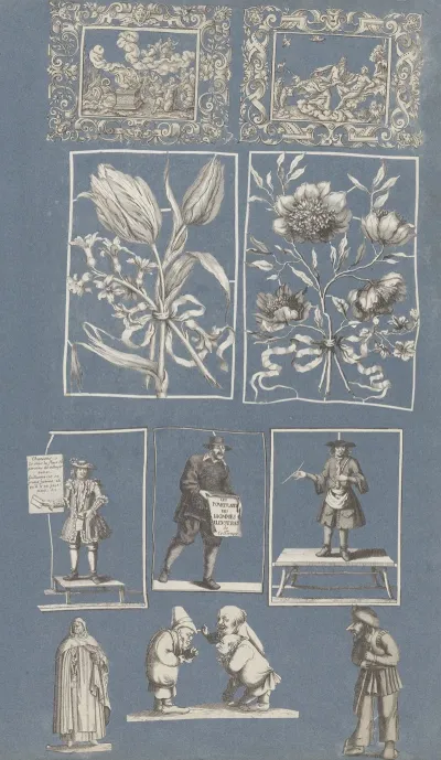 Collage Of Cut Out Prints Pasted On Blue Paper Pl 09